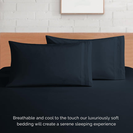 Elegant Comfort Luxurious 1500 Premium Hotel Quality Microfiber 4-Piece Sheet Set, 18-24 Inches Deep - Extra Deep Pocket Sheets - Ultra Soft 4PC Deep Pocket Sheets, King, Black
