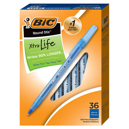 BIC Round Stic Xtra Life Ballpoint Pen, Medium Poi