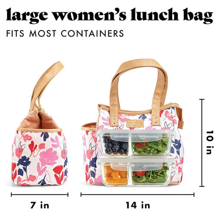 Sac à déjeuner Fit & Fresh pour femmes, sac à déjeuner isotherme pour femmes pour le travail, grande boîte à déjeuner étanche et résistante aux taches pour femmes avec contenants et gobelet assorti, fermeture éclair, sac à déjeuner Westerly, motif floral