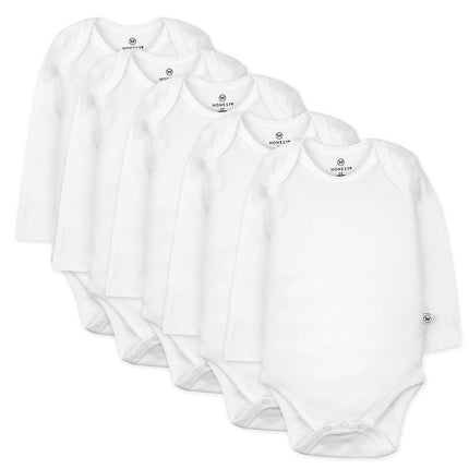HonestBaby Boys and Girls 5-Pack Organic Cotton Long Sleeve Bodysuits - white - Preemie