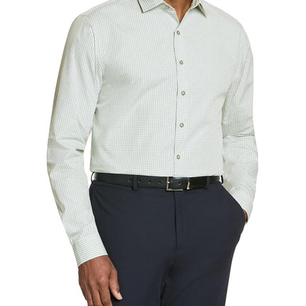 Kenneth Cole Men's Dress Shirt Slim Fit Checks and Stripes (Patterned), Ash Green, 14"-14.5" Neck 32"-33" Sleeve