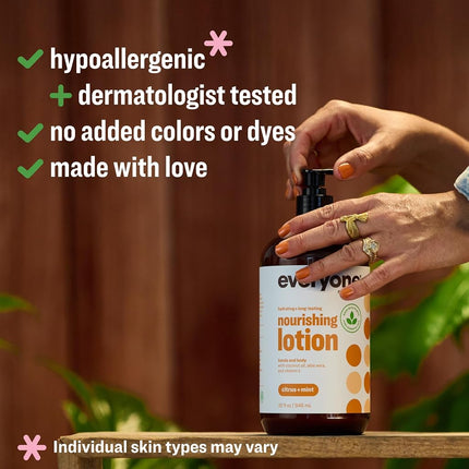 Everyone Nourishing Hand and Body Lotion, 32 Ounce (Pack of 2), Citrus and Mint, Plant-Based Lotion with Pure Essential Oils, Coconut Oil, Aloe Vera and Vitamin E