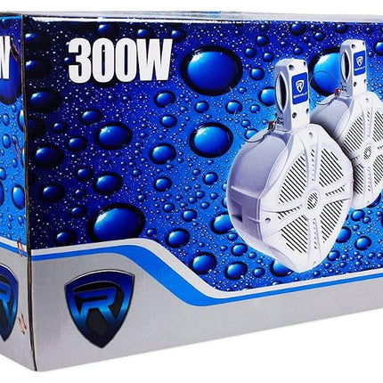 (2) Pairs Rockville RWB80W 8" White 600w Marine/Boat Wakeboard Tower Speakers