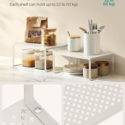 SONGMICS Spice Racks, Set of 2 Metal Cabinet Shelf Organizers, Countertop Organizers, Shelf Risers, Stackable, Expandable, Oatmeal Beige UKCS001K01