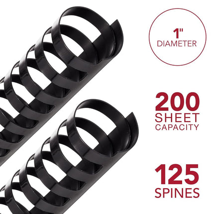 Mead CombBind Binding Spines/Spirals/Coils/Combs, 1", 200 Sheet Capacity, Black, 125 Pack (4000137)