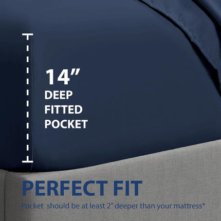 Cathay Luxury Silky Soft Polyester Single Fitted Sheet, Twin Size, Navy Blue