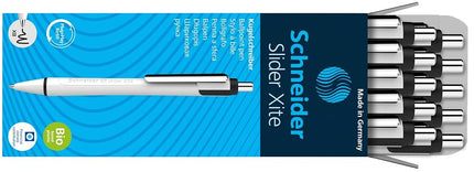 Schneider Slider Xite XB (Extra Broad) Ballpoint Pen, Refillable + Retractable, 1.4 mm, White Barrel w/Blue Accents, Black Ink, Box of 10 Pens (133201)