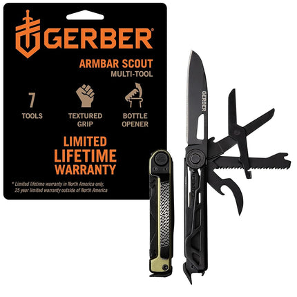 Gerber Gear Armbar Scout 7-in-1 Multi-Tool - 2.5" Plain Edge Blade, Hammer, Scissor, Saw - EDC Gear and Equipment - Green