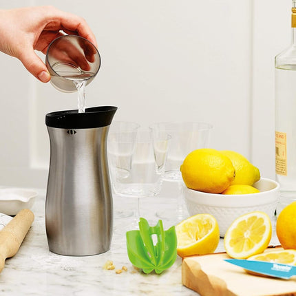 Tovolo Cocktail Shaker Stainless Steel (24 oz.) - Built-in Citrus Reamer, Strainer, & Jigger/Gadget for Bar Cart, Bartending, Home Bar, Mixology, Kitchen, & Gifting
