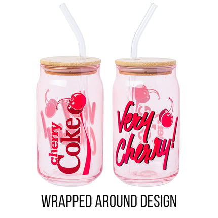 Silver Buffalo Coca-Cola Cherry Coke Very Cherry Glass Jar Tumbler with Bamboo Lid and Plastic Straw, 16 Ounces