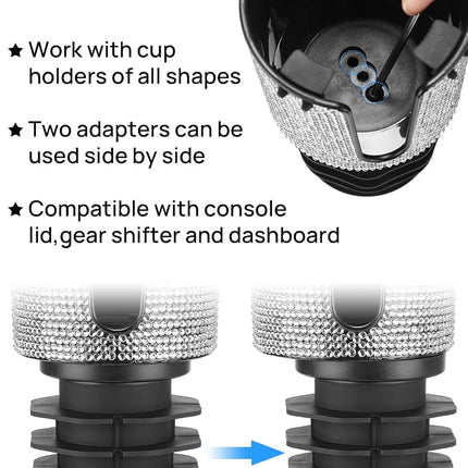 JOYTUTUS Upgraded Car Cup Holder Expander with Offset Base, Fit for YETI, Hydro Flask, Large Cup Holder Expander for Car Hold 18-40 oz Bottles and Mugs, Other Bottles in 3.4"-3.8"(Bling)