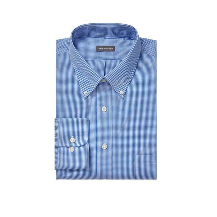 Van Heusen mens13V0225Regular Fit Gingham Button Down Collar Dress Shirt Button Down Collar Long Sleeve Dress Shirt - Blue - Large