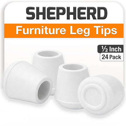 Shepherd Hardware 8751E 1/2-Inch Inside Diameter Rubber Chair Leg Tips, 24-Pack, White