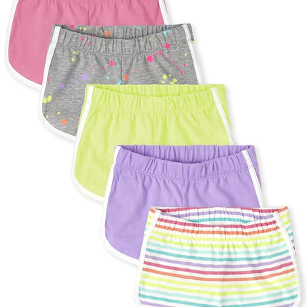 The Children's Place Girls Dolphin Shorts, Pink/Purple/Lime/Stripe/Print 5-Pack, Medium