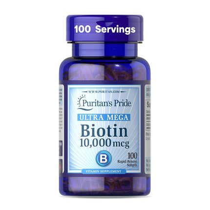 Puritans Pride Biotin 10000 Mcg Softgels, 100 Coun
