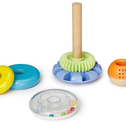 Amazon Basics Wooden Shape Sorter and Rainbow Stacker Classic Baby Toy Set, Medium, Multicolor