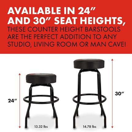 Tabouret de bar pivotant avec logo Fender Guitars & Amps et pochette pour médiators, excellents cadeaux pour papa, avec 1 an de garantie limitée, assemblage simple, noir/noir, 24"