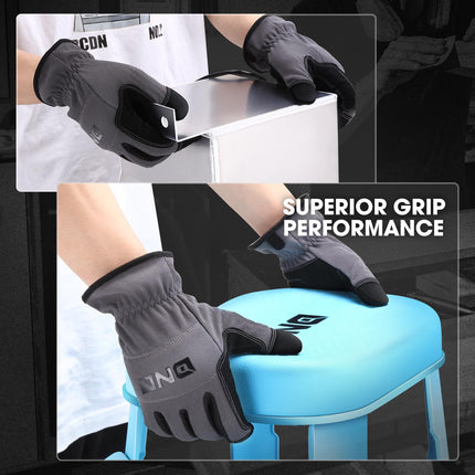 DNA MOTORING 2 pares de guantes multiusos de mecánico, flexibles y transpirables con nudillos acolchados, guantes de trabajo, gris, TOOLS-00581