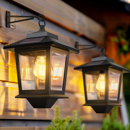 2 Pack Solar Wall Lanterns with Replaceable Bulb, 
