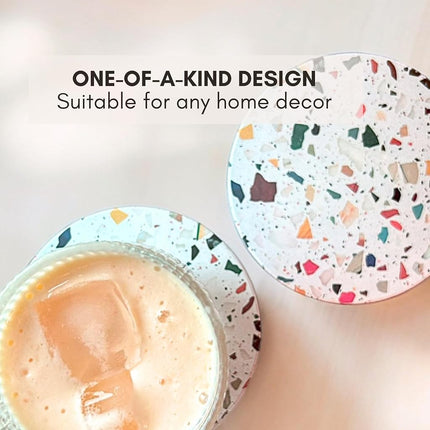 Absorbent Coaster Set of 6 with Holder, Drink Coasters for Coffee Table, Kitchen, Home Decor, Cute Ceramic Round Coasters, Alternative to Silicone, Cork or Glass Coaster (Mosaic with Black Holder)