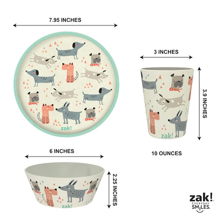 Zak Designs Kids Dinnerware Set 3 Pieces, Durable and Sustainable Melamine Bamboo Plate, Bowl, and Tumbler are Perfect for Dinner Time with Family (Dog)