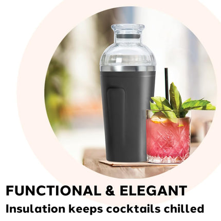 OGGI Groove Insulated Cocktail Shaker-17oz Double Wall Vacuum Insulated Stainless Steel Shaker, Tritan Lid has Built in Strainer, Ideal Cocktail Mixer, Martini Shaker, Margarita Shaker, Black