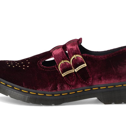 Dr. Martens Women's Vegan 8065 Mary Jane Flat, Cherry Red Velvet, 5