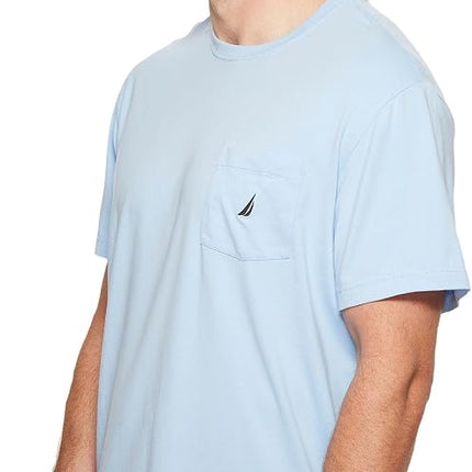 Nautica Men's Solid Crew Neck Short Sleeve Pocket T-Shirt, Noon Blue, XS