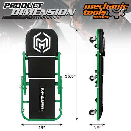 M-AUTO Foldable Z Creeper 2-in-1 Rolling Folding Car Creeper & Seat, 36" Adjustable Roller Garage Chair Lay Down or Sit, 330LBS Capacity Under Car Roller Creeper with 6 Swivel Casters, Green