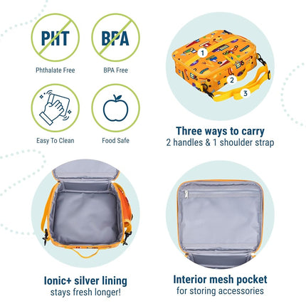 Wildkin Kids Fiambrera aislada ECO rPET – Mantiene la comida fría o caliente, forro de fácil limpieza, bolsillos de malla y sin BPA – Niños y niñas, ideal para la escuela, viajes y guardería – En construcción