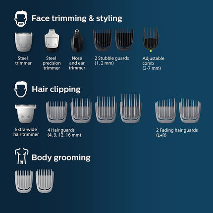 Philips NEW Norelco Multigroom Series 5000 18 Piece, Beard Face, Hair, Body and Intimate Hair Trimmer for Men - NO BLADE OIL MG5910/49