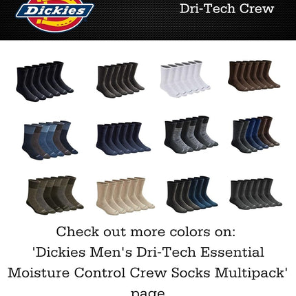 Calcetines de tripulación Dickies Dri-Tech de control de humedad multipack para hombre, negros (12 pares), grandes (paquete de 12)