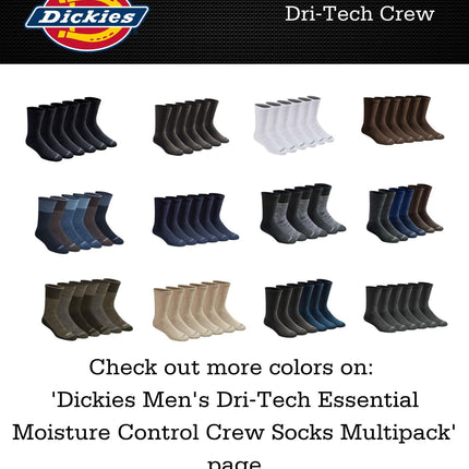 Dickies Men's Dri-Tech Moisture Control Crew Socks, Available in M-XXL (6, 12, 18 Pairs), Comfort Wide-top Black (6 Pairs), L