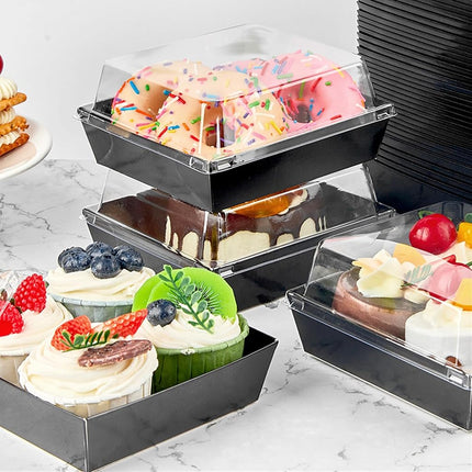 Ocmoiy Small Charcuterie Boxes with Clear Lids, To Go Paper Disposable Food Containers, 5 Inches Bakery Dessert Boxes for Sandwich, Cookie, Pastry, Cake Slice (Black, 50ct)