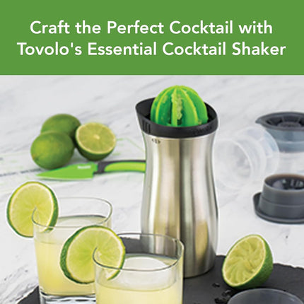 Tovolo Cocktail Shaker Stainless Steel (24 oz.) - Built-in Citrus Reamer, Strainer, & Jigger/Gadget for Bar Cart, Bartending, Home Bar, Mixology, Kitchen, & Gifting