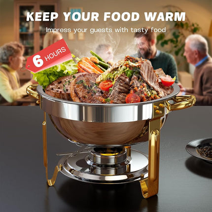 Réchauds de Buffet, Lot de 4 Réchauds Ronds de 4,7 L [Couleurs Or et Argent Élégantes] Serveurs et Chauffe-plats en Acier Inoxydable pour Traiteur Événements Fêtes Dîners avec Kit Complet