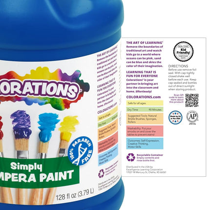 Colorations Paraben Free Tempera Paint for Kids - 1 Gallon, Vibrant Black Non-Toxic and Made in the USA, Classroom Essentials, Craft Supplies and Bulk Arts