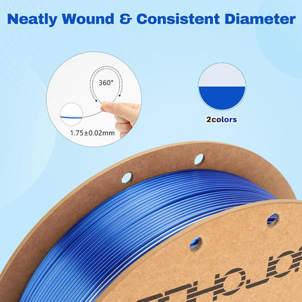 3DHoJor Silk PLA Filament 1.75mm Blue Silver Dual Color 1KG (2.2lbs) 3D Printing Filament +/- 0.03mm Accuracy Fits Most FDM 3D Printers