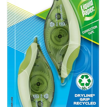 Paper Mate Liquid Paper DryLine Grip Correction Tape, Recycled, 2 Count