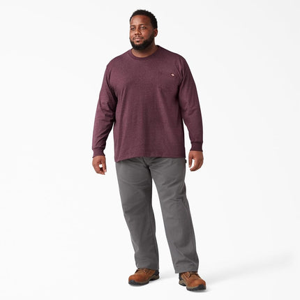 Dickies Men's Long Sleeve Heavyweight Crew Neck Work Utility T-Shirt, Burgundy Single Dye Heather, XL