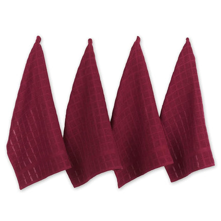 DII Windowpane Dishtowel Set, Cotton, Wine Solid, 