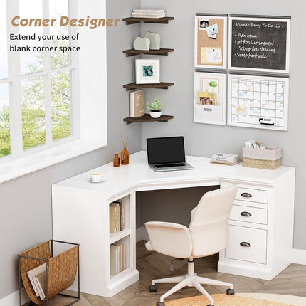 Forbena 4 Pack Corner Shelves Wall Mounted Corner Shelves Wooden Corner Wall Shelf for Bathroom Kitchen Bedroom Living Room 4 Pack Rustic Brown)