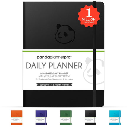 Panda Planner Pro - Best Daily Planner for Happiness & Productivity - 8.5 x 11" Softcover - Undated Day - Guaranteed to Get You Organized - Gratitude & Goals 6 Month Journal (Black)