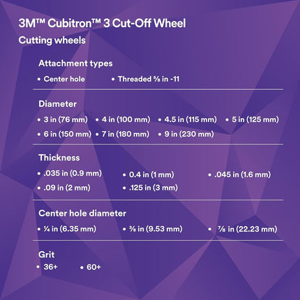 3M Cubitron 3 Cut-Off Wheel, 90053, Pack of 50, 60+, T27, 4-1/2 in x 0.04 in x 7/8 in (115 x 1 x 22.23 mm), ANSI