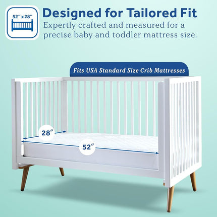 Sealy Cubrecolchón Impermeable y Refrescante de Algodón Orgánico, Ajustable para Cama de Niño Pequeño y Cuna de Bebé, Silencioso, Lavable a Máquina y Apto para Secadora, 52" x 28" - Blanco