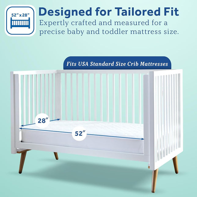 Sealy Organic Cotton Top Cooling Waterproof Fitted Toddler Bed and Baby Crib Mattress Pad Cover Protector, Noiseless, Machine Washable and Dryer Friendly, 52" x 28" - White