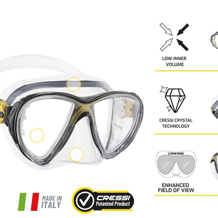 Cressi Big Eyes Evolution Snorkel Mask - Adult Snorkel Set & Quick-Adjust Buckles - Silicone Skirt & Scuba Ready - Low-Volume Scuba Mask - Clear/Black/Pink - One Size