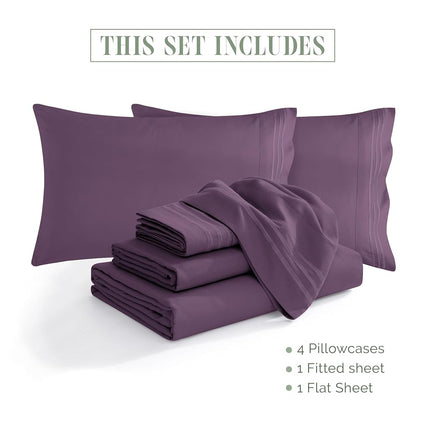 Elegant Comfort 1500 Premium Quality 4-Piece Bed Sheet Set - 18-24 Inch Extra Deep Pocket, Smart Storage Pockets, Wrinkle Free Ultra Soft 4PC Extra Deep Pocket Sheets, Twin/Twin XL, Purple