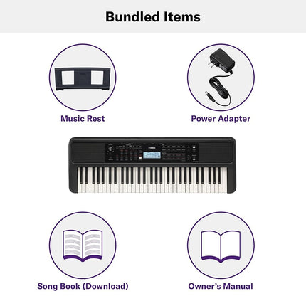 Clavier portable Yamaha PSR-E383 61 touches sensibles pour débutants avec pupitre, adaptateur secteur