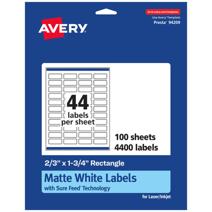 Avery Matte White Rectangle Labels with Sure Feed,